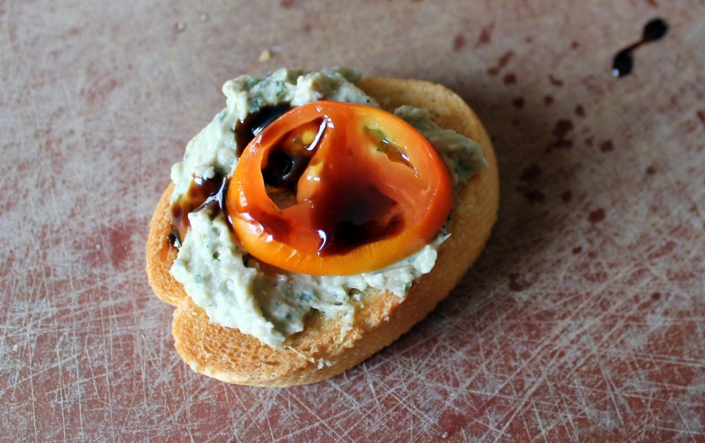 white bean basil spread crostini