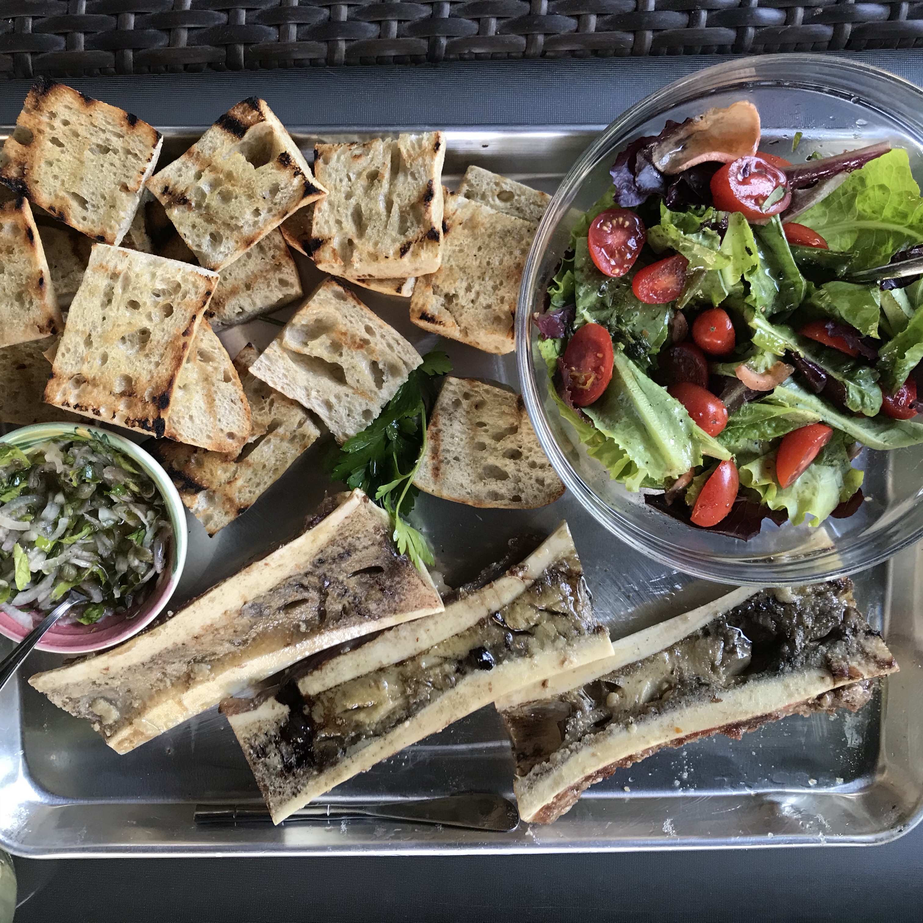 Roast bone marrow with parsley salad