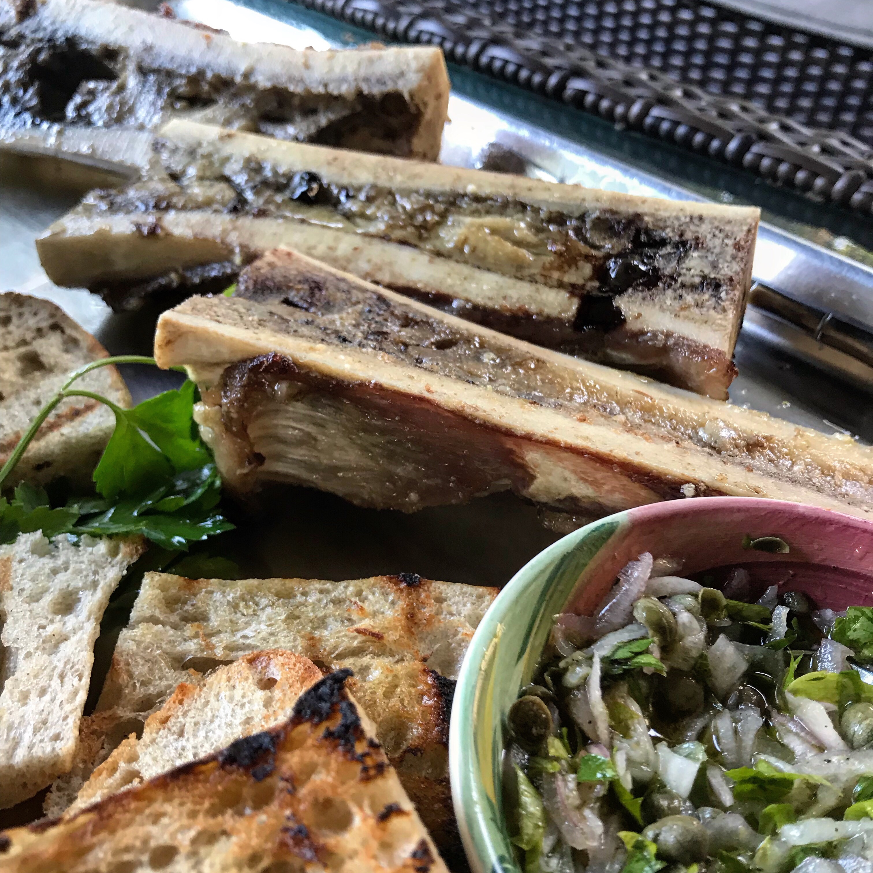 Roast bone marrow with parsley salad