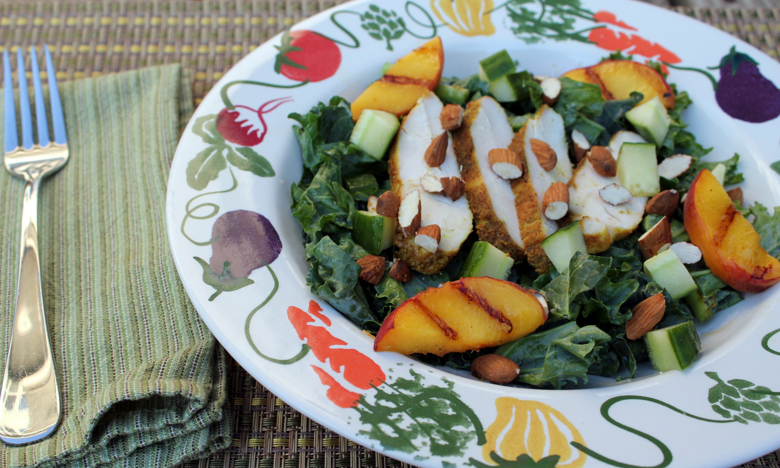 grilled peach and kale salad
