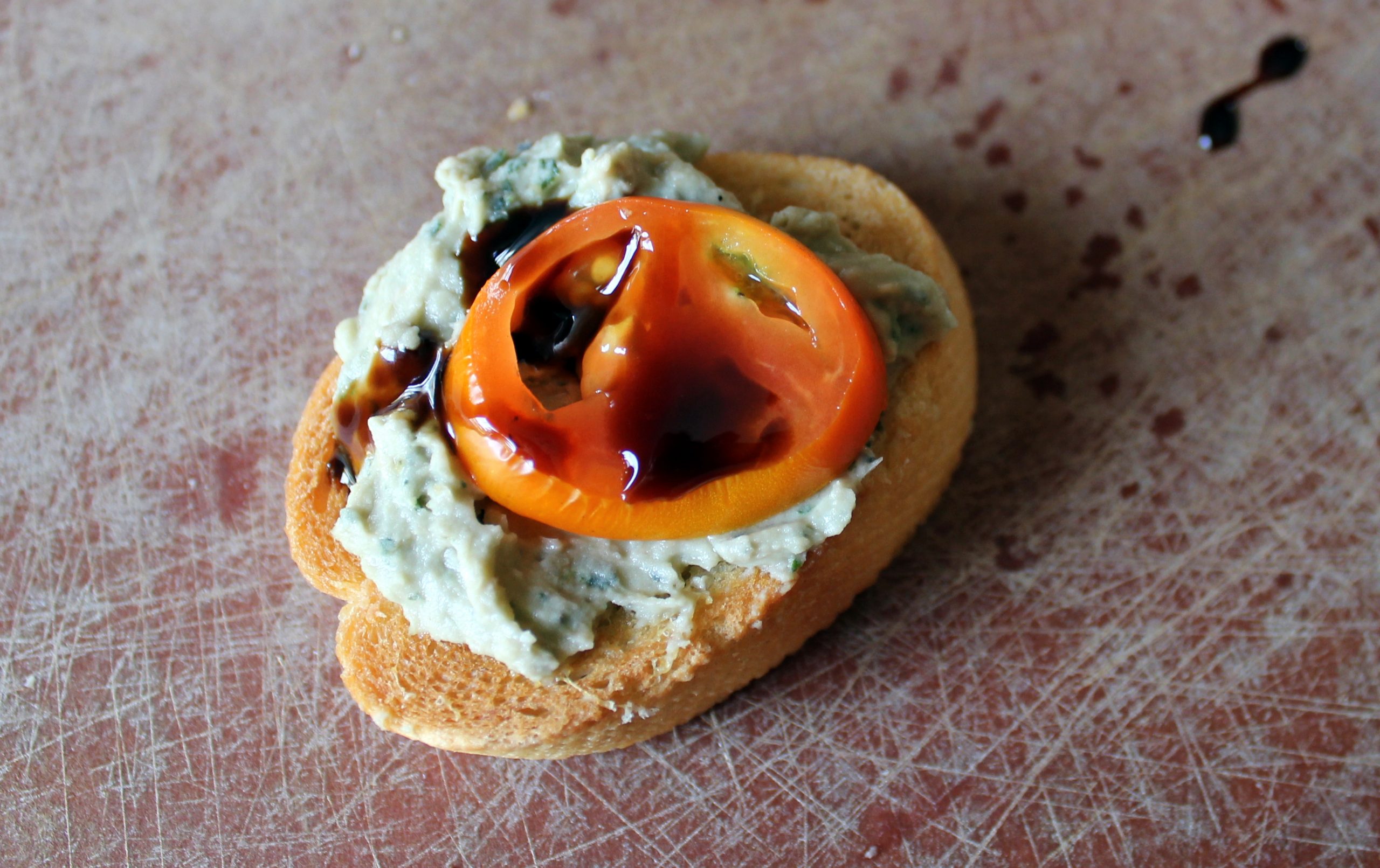 white bean basil spread crostini