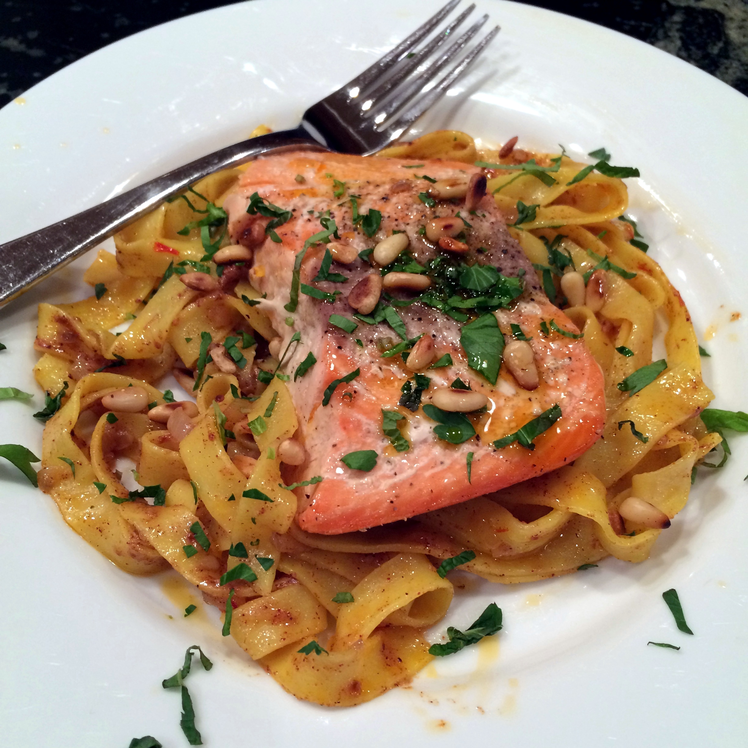 Fettuccine with Spice Butter and Salmon